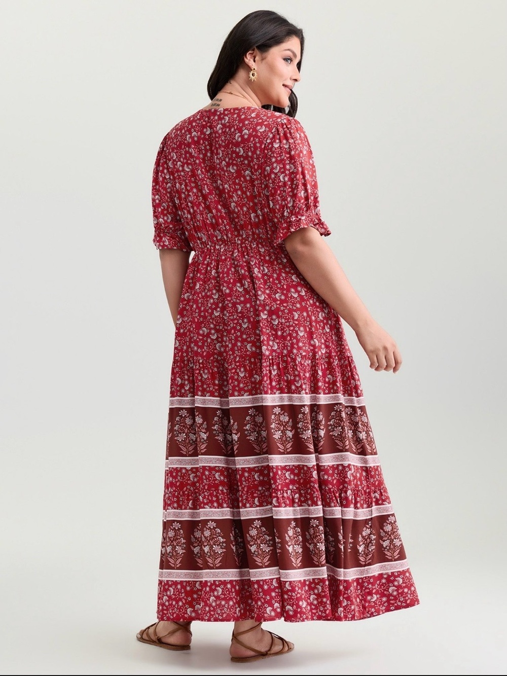 Bloomchic Plus Size Red Floral V-Neck Maxi Dress - Picture 3 of 6